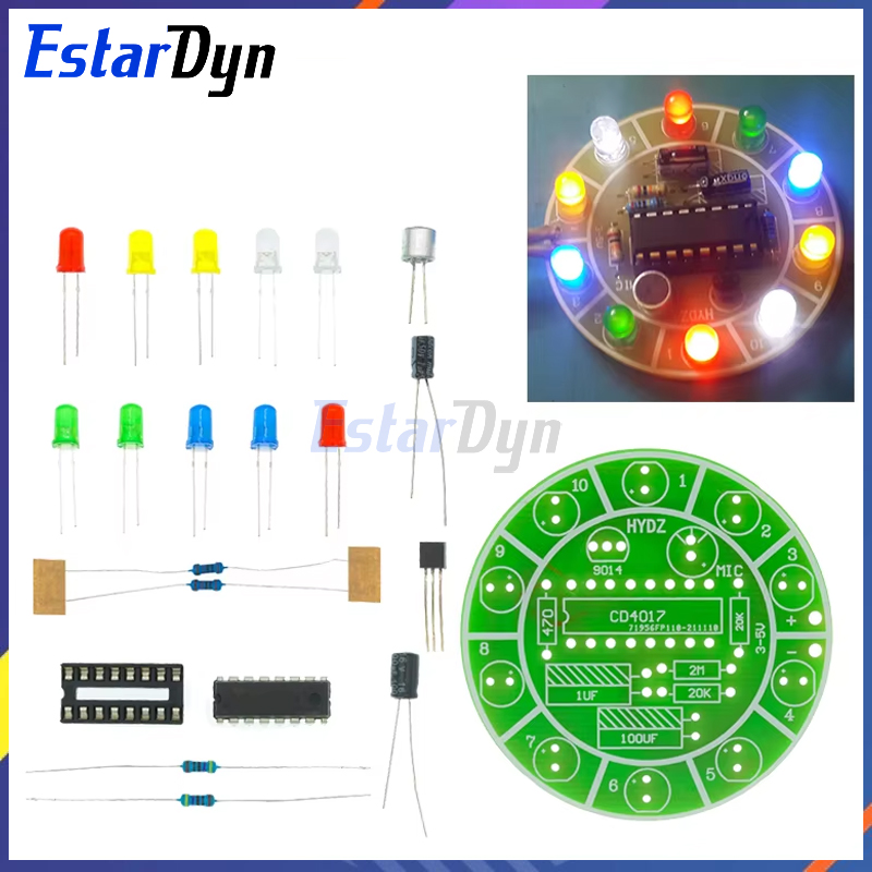 Diy Electronics Lab - Estardyn CD4017 kleurrijke spraakbesturing roterende LED-lichtset